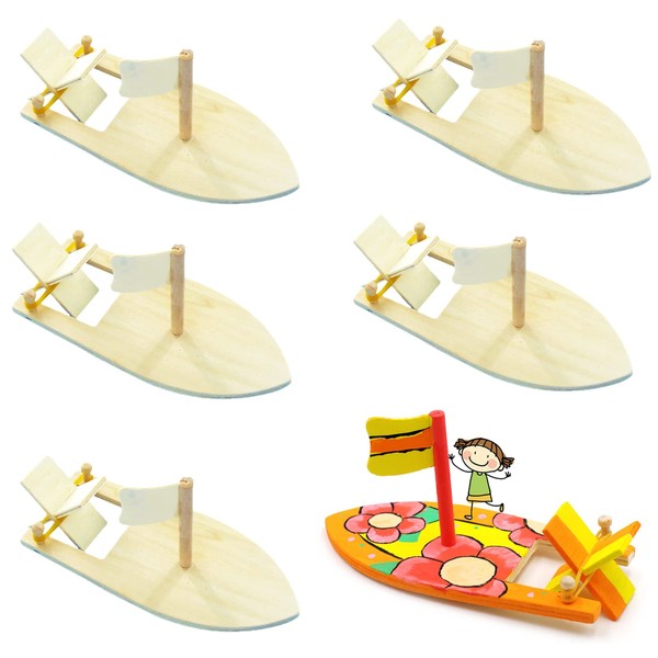 Forlush 6-Piece Mini Wooden Sailing Boat, Wooden Sailing Boat Set