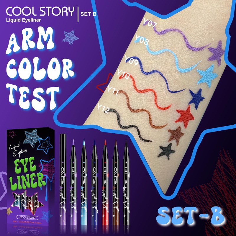 Liquid Eyeliner Waterproof Smudge Proof Colorful Eye Liner 24H Long-Lasting