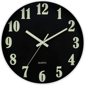 JoFomp Glow in The Dark Clock, 14 Inch Modern Silent Non Ticking Wall Clocks Battery Operated, Night Light Wall Clock for Living Room Decor, Wall Clock Decorative for Kitchen Bedroom