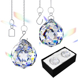 2 Pack Suncatchers Whit Hanging Chains for Windows - Hanging Sun Catcher Crystal 1.5" 40mm Diameter Crystal Glass Prisms - Rainbow Maker Light Catchers, Indoor Window Prism Ball Decoration Hangings