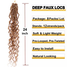 8 Packs 24 Inch Soft Locs Crochet Hair Pre Looped Faux Locs Crochet Braids - Deep Wave Natural Butterfly Locs, Goddess Locs, Dreadlocs Synthetic Hair for Black Women (#27, 24 Inch (Pack of 8))