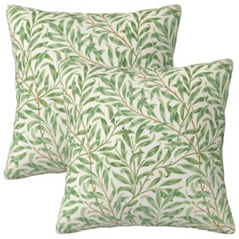Jencoleekim Rustic Vintage Floral Green Leaf Throw Pillow Covers 18x18 Inch Set of 2 William Morris Plants Farmhouse Decor Pillow Case Euro French Country Cushion Cover of Sofa Living Room Bedroom