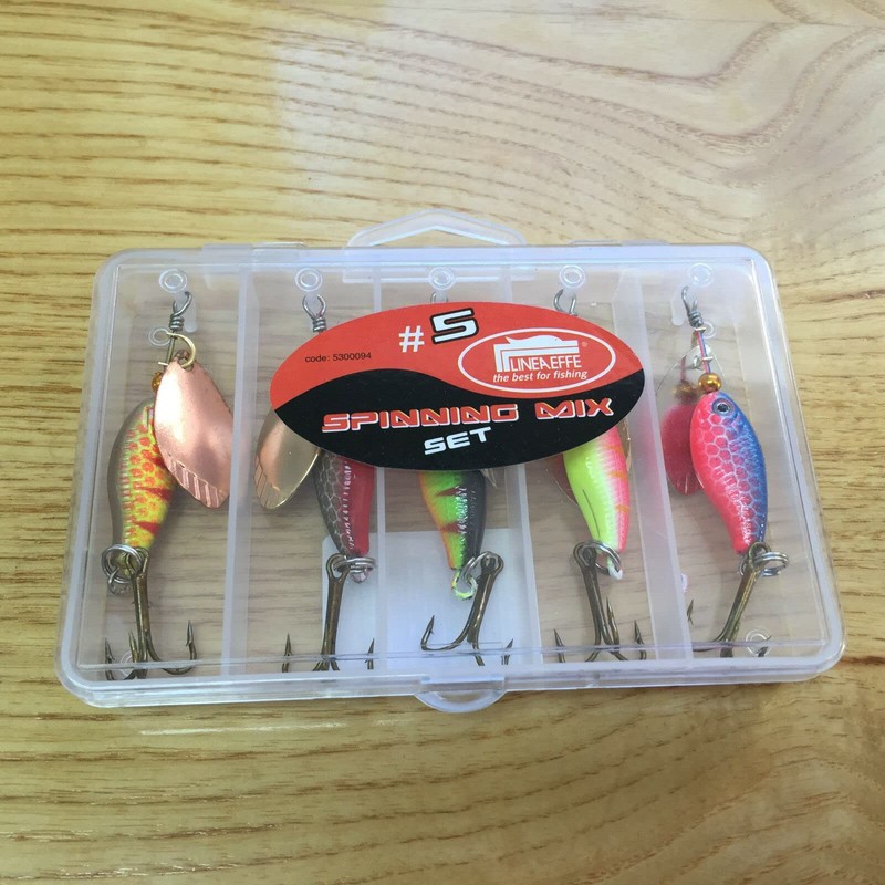 5 Spinners in pocket lure box Ideal For Perch Salmon