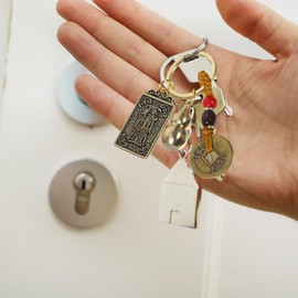 Ciieeo 1pc Chinese Brass Coins Keychain Feng Shui Wu Lou Health Amulet Gourd Keychain Chinese Feng Shui Coins Keychain Lucky Fortune Coin for Good Luck Wealth Success Decor