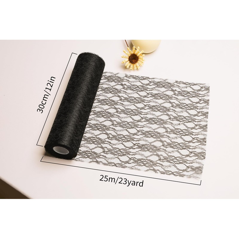 OSVINO Table Runner Lace Black 30 cm x 25 m