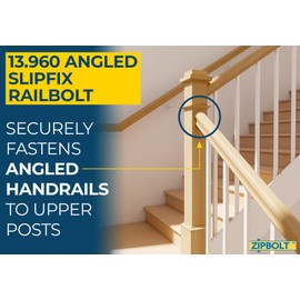 Zipbolt 13.950 Angled Slipfix Railbolt Bulk Pack — Angled Handrail to Newel Post Connector for Upper Connection, Easy Residential and Commercial Installation, New Construction and Remodels