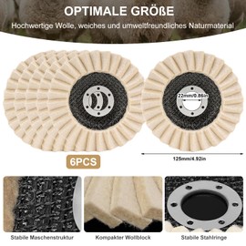 KOVSGQ Polishing Disc Polishing Attachment Angle Grinder Buffing Disc Polishing Attachment Flex Wool Felt Polishing Disc 125 mm Pack of 6 for Sanding and Polishing Paint Stainless Steel Wood Plastic