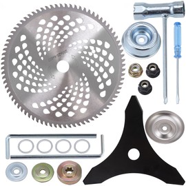 PLAXNS 10" x 3 Teeth Carbon Steel Brush Cutter Blades,10" x 80T Carbide Tip Brush Cutter Trimmer Compatible for Husqvarna, Stihl, Oregon, and Hitachi Trimmer, Lawnmower (with 2 Different Adapter Kits)