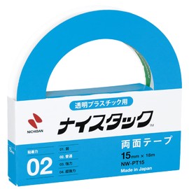Nichiban NW-PT15 Double-Sided Tape, Nice Tack (Transparent Plastic), 0.6 inches (15 mm) x 59.9 ft (18 m)