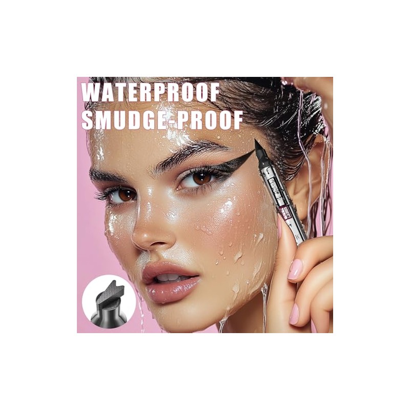 2-in-1 Waterproof Eyeliner Stamp and Liquid Eyeliner Pen, Double-Sided Winged