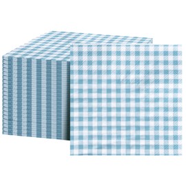 FLOWERCAT 100-Count 2-Ply Blue Checkered Cocktail Napkins Gingham - Blue and White Checkered Napkins Disposable Premium Quality - 5" x 5" Blue Paper Napkins for Easter Party,Bar,Weddings