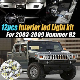 12Pc Super White 6000k Car Interior LED Light Bulb Kit Pack Compatible for 2003-2009 Hummer H2