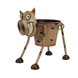 Primus® Quirky Metal Hand Painted Goofy Pig Planter for Indoor or Outdoor Use