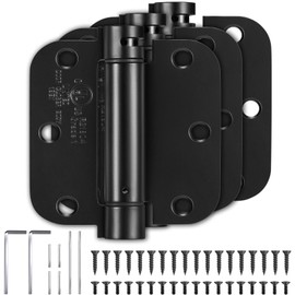 PTSOC Self-Closing Spring Loaded Door Hinges 3.5 Inch - Adjustable Tension for Garage/Front/Back/Indoor Doors, UL Listed Left & Right Hand Hinge, 5/8'' Radius Corners, Matte Black (3 Pack)