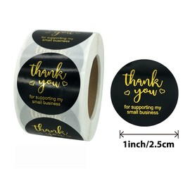 MajorCrafts 500 Labels per roll 25mm / 2.5cm Wide Black & Gold 'Thank You for Supporting My Small Business' Printed Round Stickers V010