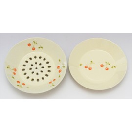 Kilamoto SOUSEN Medium Plate, White, 5.9 inches (15 cm), Seto Ware Drainer, Fruit (Cherry Pattern)