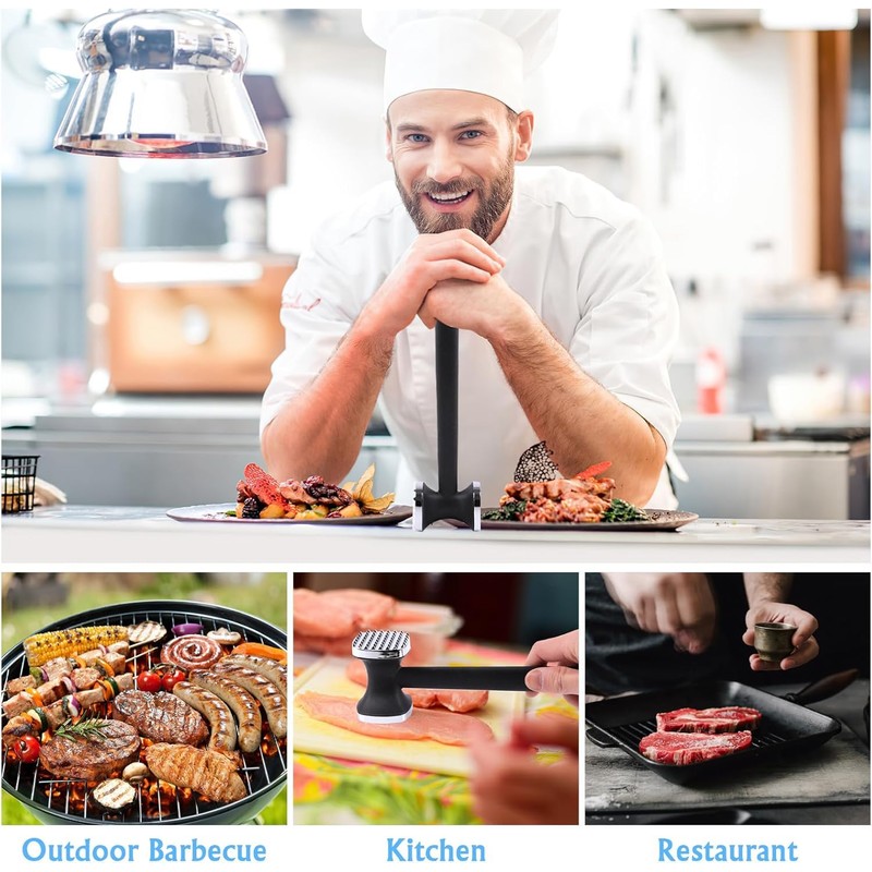 Heanvmyss Kitchen Meat Tenderizer,Heavy Duty Meat Hammer,Double Sided Meat Tenderiser,Stainless