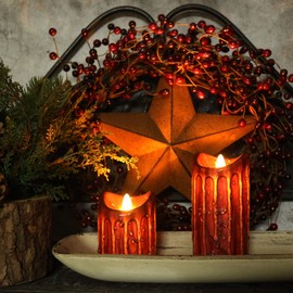 CVHOMEDECO. Real Wax Hand Dipped Battery Operated LED Pillar Candles with Timer and Remote Control, Primitives Rustic Flickering Dancing Flame Lights Décor, H 6 & 4 Inch, Set of 2 (Burgundy)