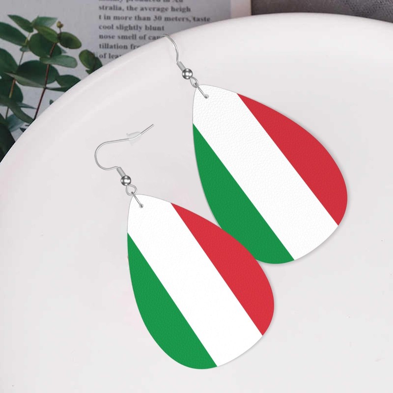 Italy Flag Leather Earrings Dangle Earrings Lightweight Teardrop Earrings For