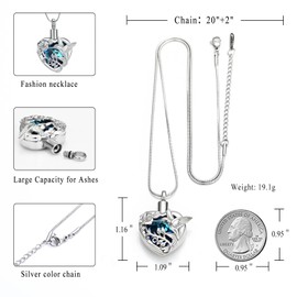 Hummingbird Cremation Jewellery Crystal Heart Urn Ash Necklace for Women Men Memorial Keepsake Necklace from Loved Ones, Stainless Steel, No gemstone.