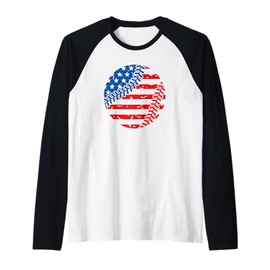 Baseball American Flag Distressed USA Stars and Stripes Raglan Baseball Tee