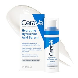 Cerave Suero de ácido hialurónico para la cara con vitamina B5 y ceramidas, suero facial hidratante para piel seca, sin fragancia, 1 onza