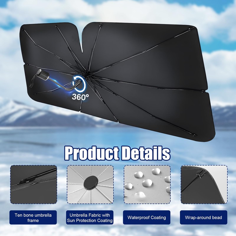Jisrcha Sun Protection Car Windscreen with 10 Arms, Foldable Car