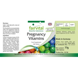 Fairvital Vitamins for pregnant women - with 800 μg folic acid per tablet - for pregnancy and desire to have a child - for 6 months - 180 tablets