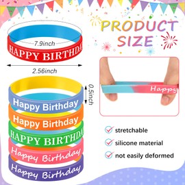 Sratte 120 Pcs Happy Birthday Rubber Bracelets for Kids Stretch Wristbands Bulk Birthday Bracelets for Classroom Student Back to School Gift Teacher Birthday Party Favors Supplies (Classic Style)