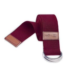Yogan Yoga Belt/Yoga Strap | 100% Cotton | Pilates Belt/Strap | Solid SS D-Rings | Grippy Texture | 1.85m (Burgundy)