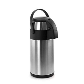 Megachef Warm Beverage Airpot Tall Black Nozzle Hot Water Dispenser for Coffee and Tea, 3 Liter, Chrome