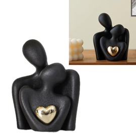 WADY Estatua de Abrazo para Pareja, Cifras de Corazón Dorado, Escultura de Arte Abstracta, Decoración del Hogar, Decoración de Recámara, Regalos Románticos para Boda San Valentín Aniversario (Negro)
