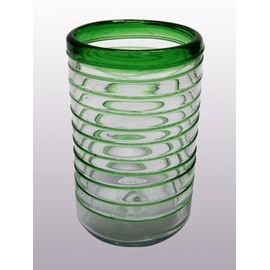 Mexican Blown Glass Drinking Glasses Emerald Green Spiral (Set of 6)
