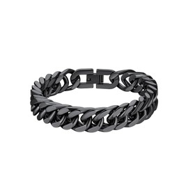 Richsteel Mens Chain Bracelets Stainless Steel Cuban Link Bangle 21cm Black Chains Bracelet Jewellery For Women