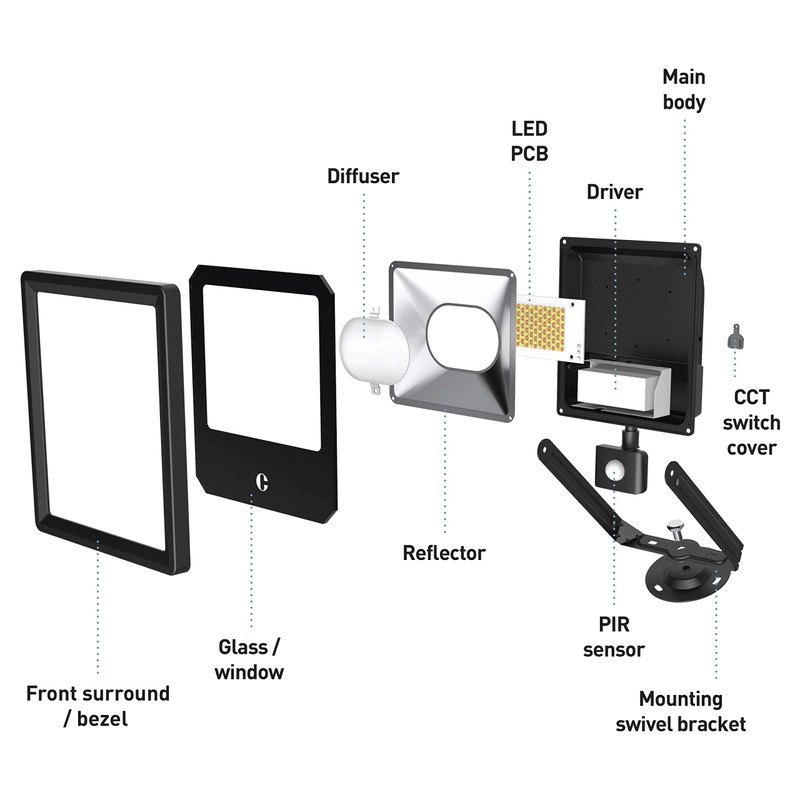 Collingwood FLOODLIGHT Spotlight 30W with OR Without PIR FL03. Colour
