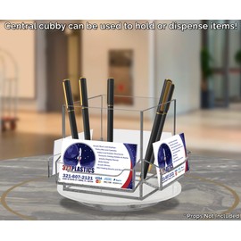 Marketing Holders Business Card Holder 4 Pocket Spinning Multi Slot Rotating Countertop Display Caddy Storage Organizer Offices Open Middle for Storage Clear See Through Pen Holder Cubby