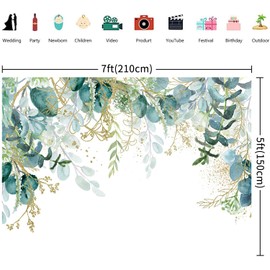 Hnmdmyi 2.1 x 1.5 m Photo Background Green Leaves Gold and Green Eucalyptus Leaves Photography Background Bridal Baby Shower Birthday Wedding Party Decorations Banner Photo Wall Photo Studio Props