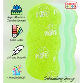The Kosher Cook Parve Green Dishwashing Sponges, Easy Grip Wavy Absorbent Cleaning Scrub and Scouring Pad, Durable and Soft, Color Coded Home and Kitchen Accessories