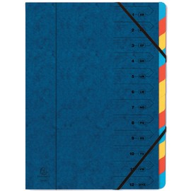 Exacompta - Ref 54122E - Stapled Spine Multipart File - 245 x 320mm in Size, Suitable for Storing A4 Documents - 12 Tabbed Sections - Blue Cover with Multicoloured Tabs