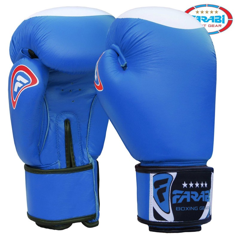 Farabi Boxing Gloves Real Leather Target Series (Blue, 12-oz)