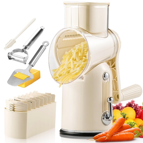 Rotary Cheese Grater Hand Crank,Emojoy 5-in1 Cheese Shredder Vegetable Chopper