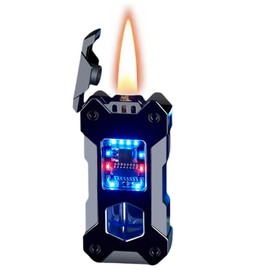 NINSI Smart Kerosene Soft Flame Lighter, Cool Metal Mecha Style Lighters, Refillable Lighter, Creative Torch Lighter with Four Ignition Methods (Fuel Not Included) (Ice Black)