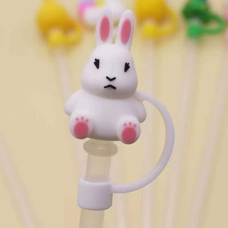 Yellow lemon Straw Cover Cap Reusable Silicone Straw Toppers Drinking