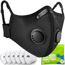 BASE CAMP M Plus Máscara antipolvo, Máscara facial reutilizable y transpirable con 6 filtros de carbón activado para carpintería, construcción, cortar