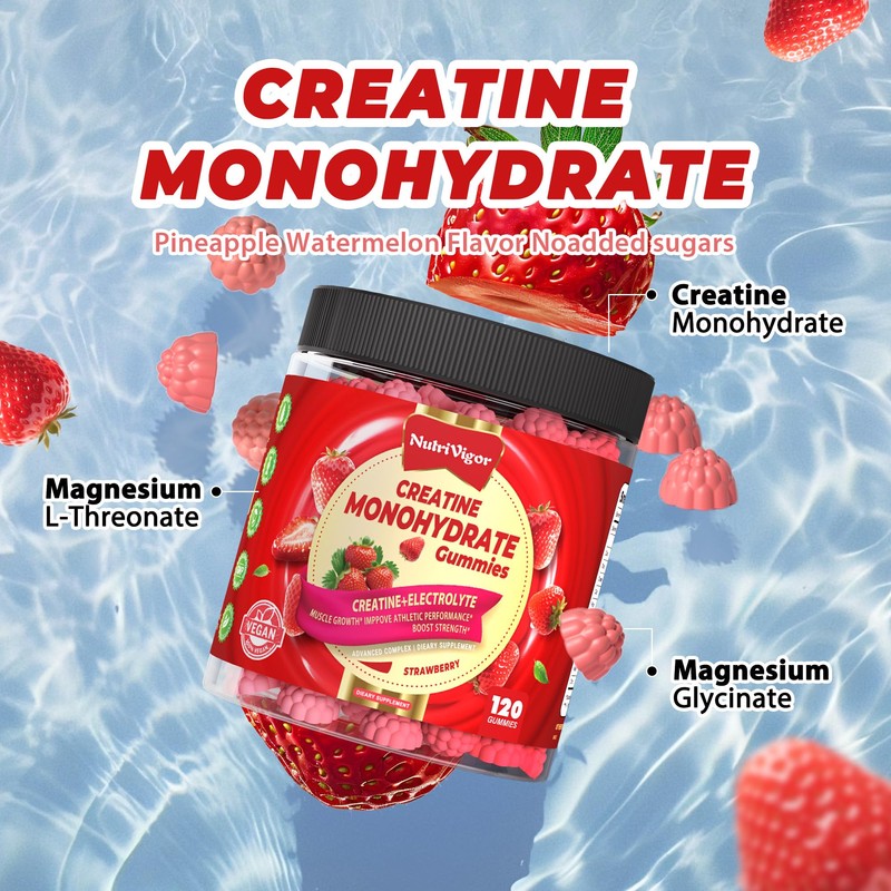 NutriVigor Creatine Monohydrate Gummies 5g for Men & Women, Preworkout