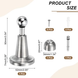 sourcing map Magnetic Door Stopper, 304 Stainless Steel Magnetic Door Stop Catch, Soft-Catch Brushed Nickel Hold Door Open Wall Mount for Bottom of Door, Silver