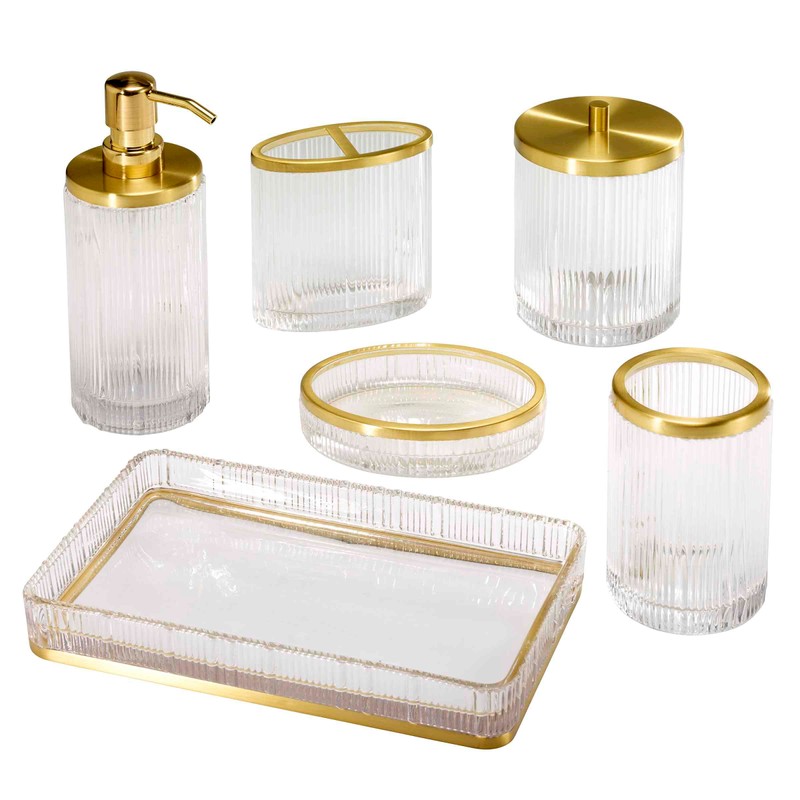 Nicole Miller - Bathroom Set, 4pc Glass Countertop Accessories, Dorm