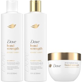 Dove Bond Strength Shampoo & Conditioner Set + Hair Mask Serum Bundle – Bond Repair Treatment for Damaged and Frizzy Hair (3 Piece Set)