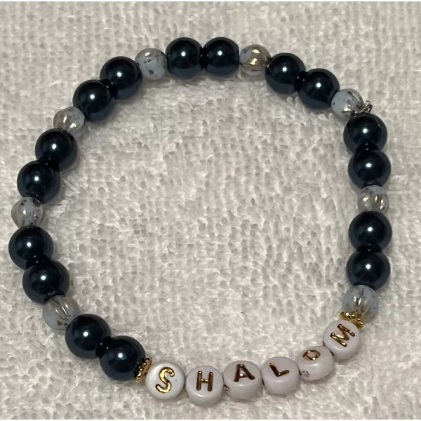 Unbranded "Shalom" Blue beads & white melon beads Elastic 8in
