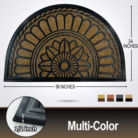 Mibao Half Round Door Mat, Non-Slip Welcome Entrance Way Rug, Durable Rubber Door Mats, Low-Profile Heavy Duty Doormat, Half Circle Rugs for Garage, Patio, High Traffic Areas, 24" x 36", Beige&Brown